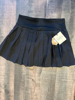 Black Pleated Tennis Skort with Hidden Button Waist